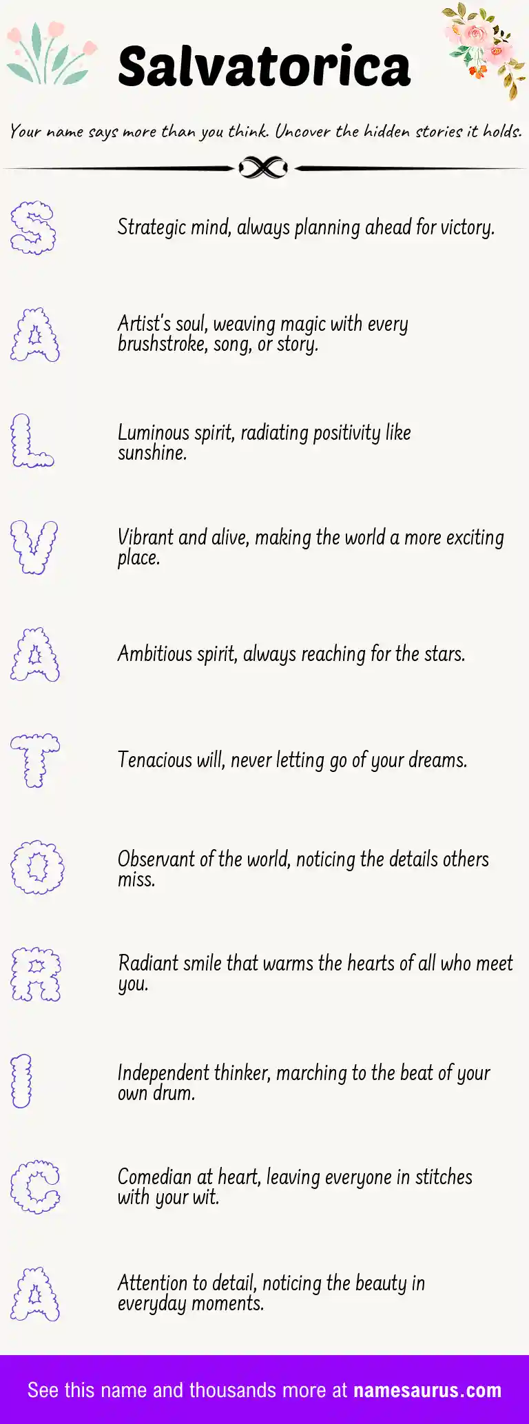 Acrostic poem about Salvatorica.
