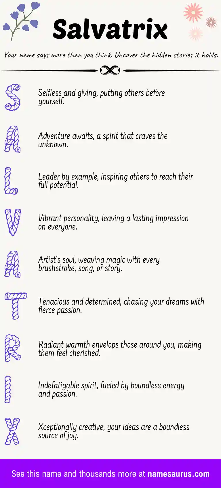 Acrostic poem about Salvatrix.