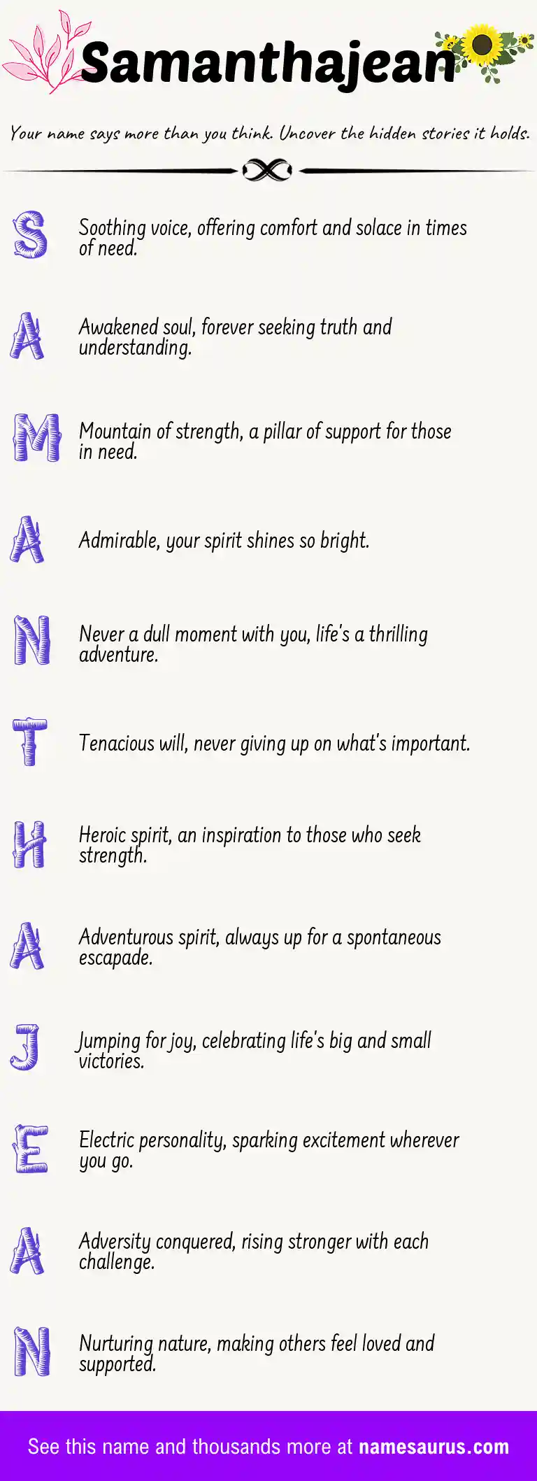 Acrostic poem about Samanthajean.