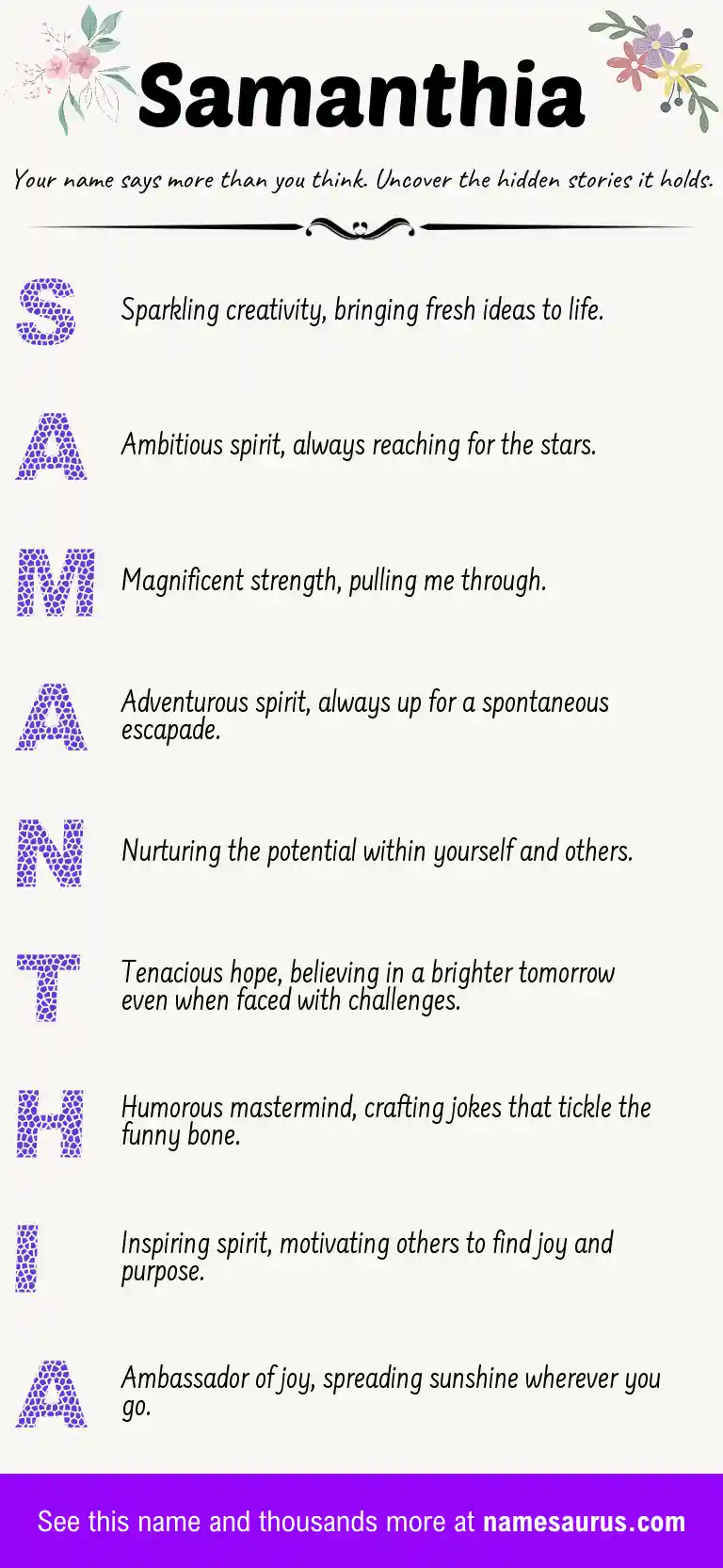 Acrostic poem about Samanthia.