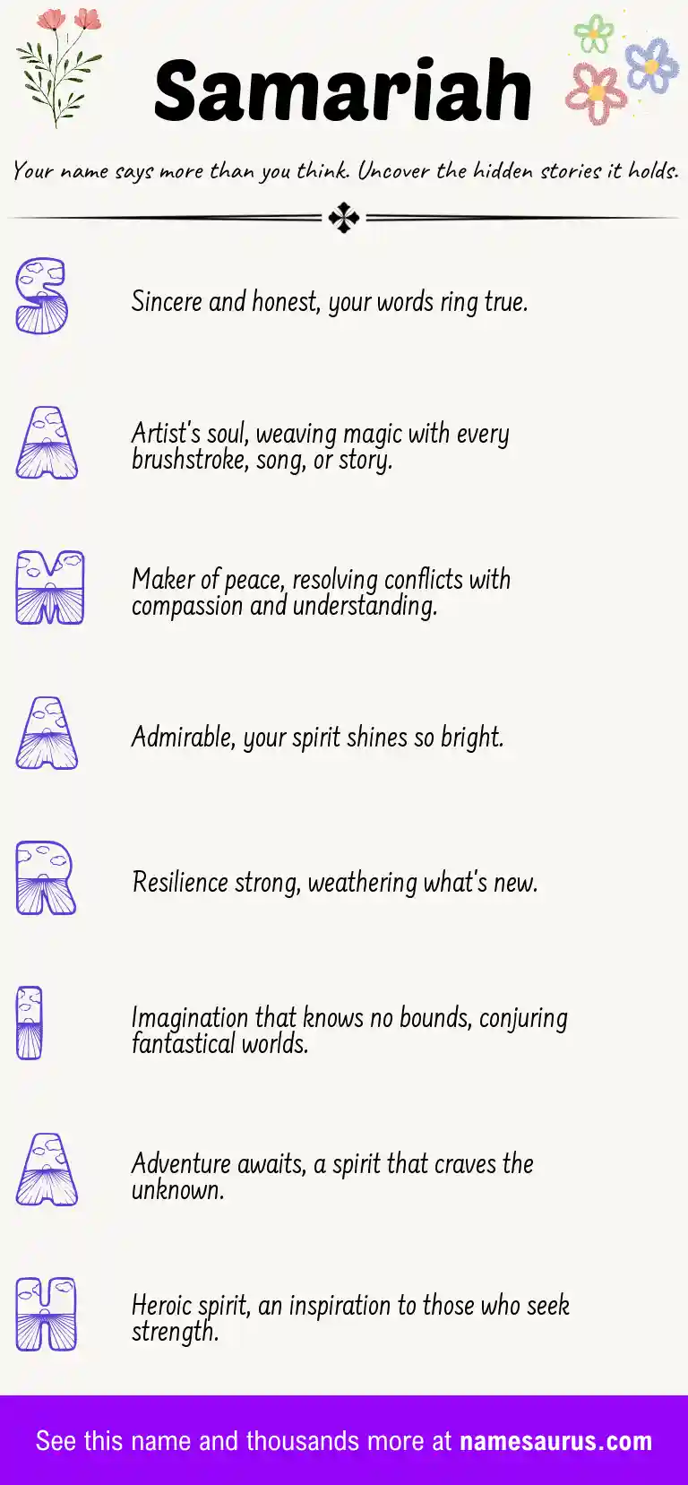 Acrostic poem about Samariah.