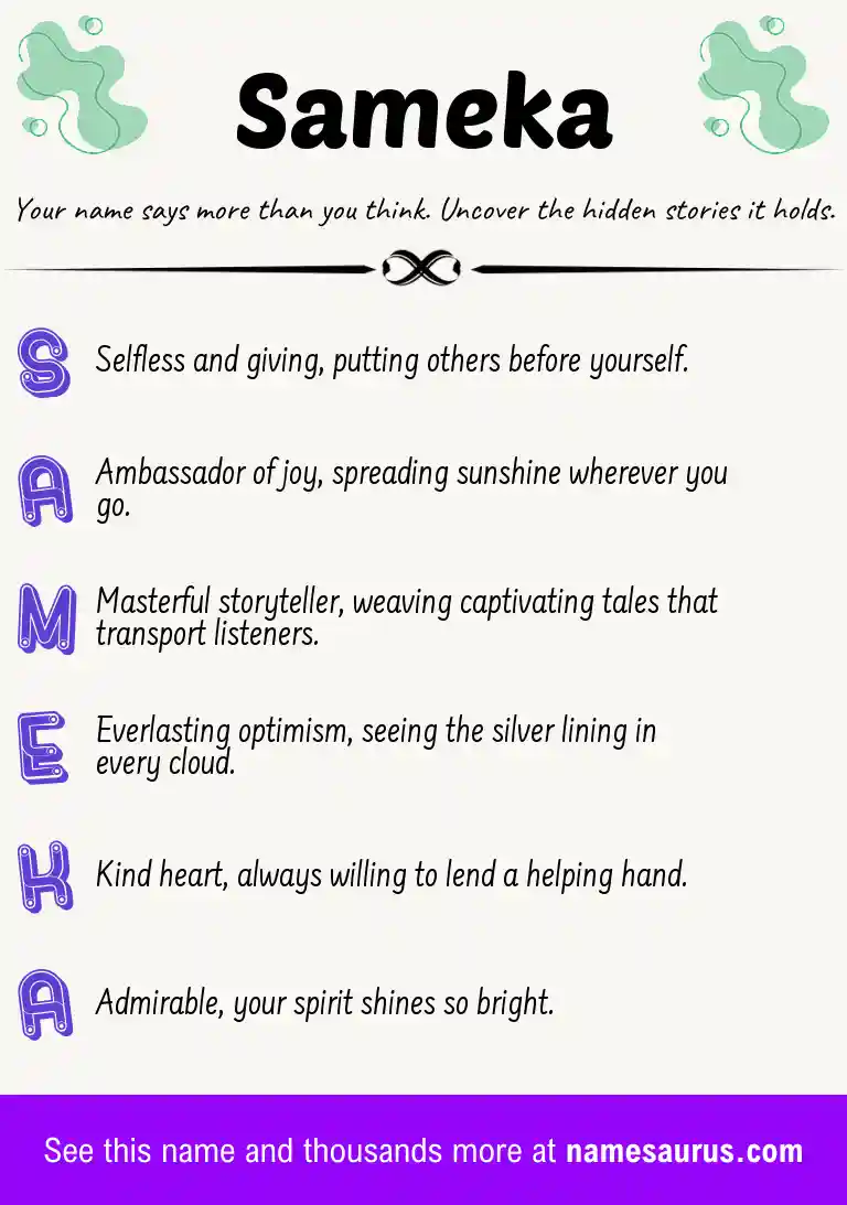 Acrostic poem about Sameka.