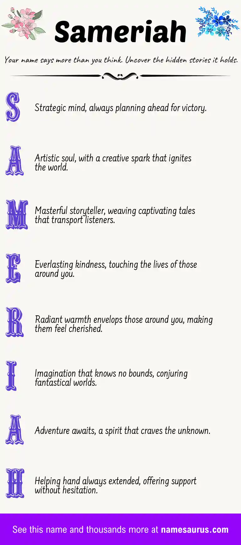 Acrostic poem about Sameriah.