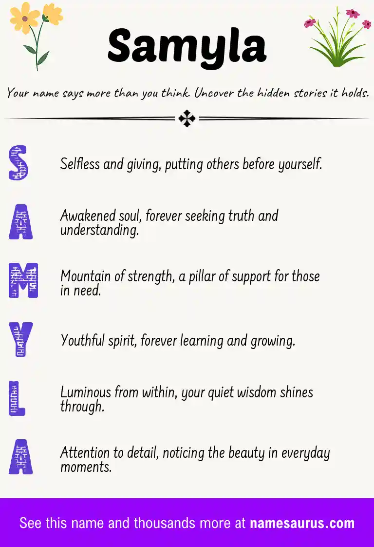 Acrostic poem about Samyla.