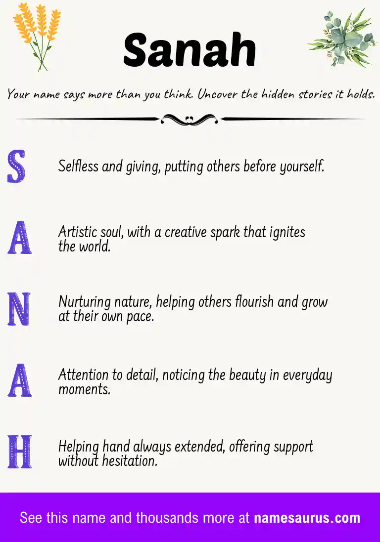 Acrostic poem about Sanah.