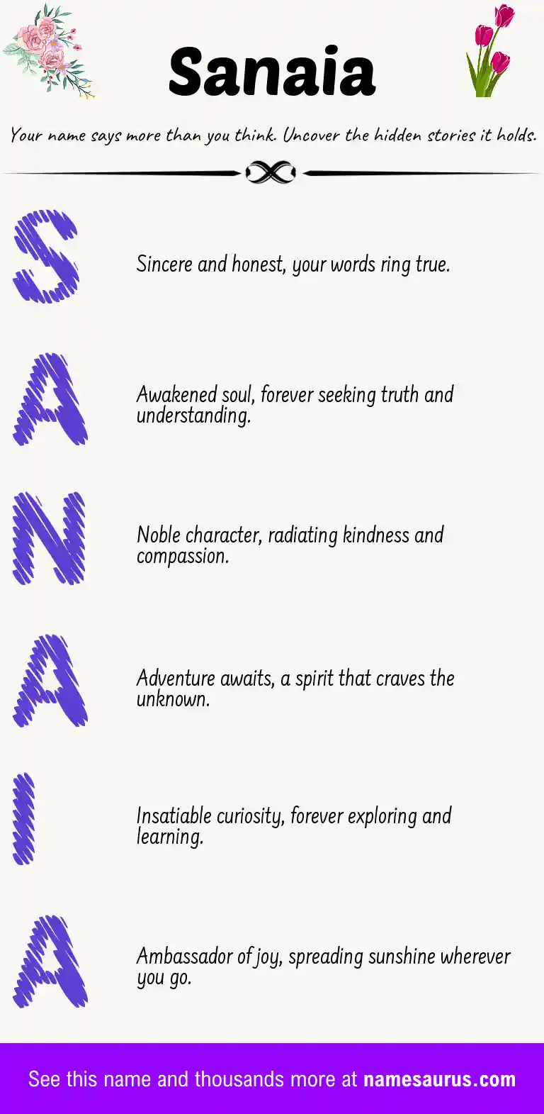 Acrostic poem about Sanaia.