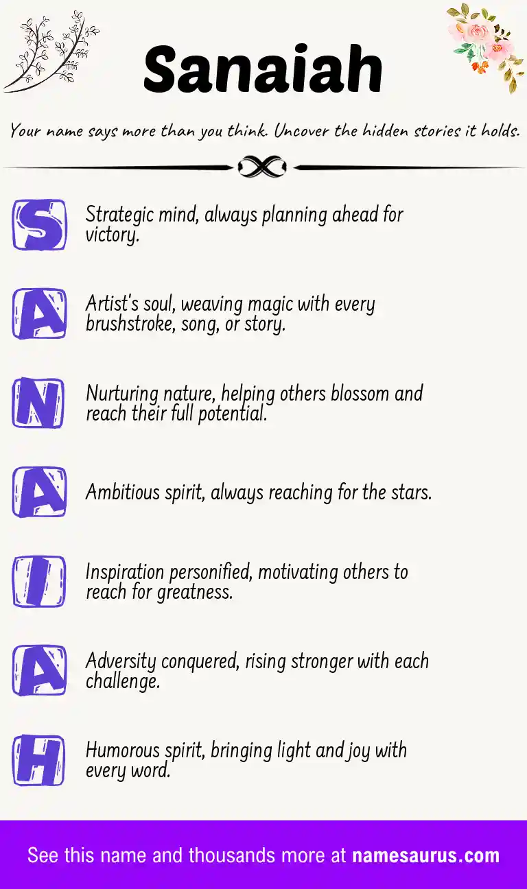 Acrostic poem about Sanaiah.