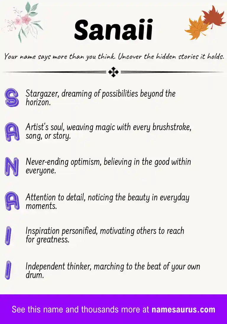 Acrostic poem about Sanaii.