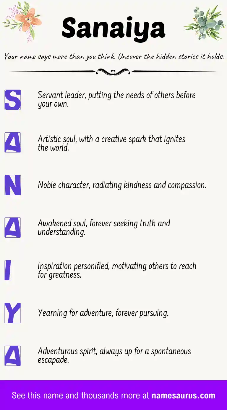 Acrostic poem about Sanaiya.