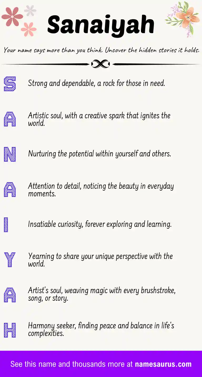 Acrostic poem about Sanaiyah.