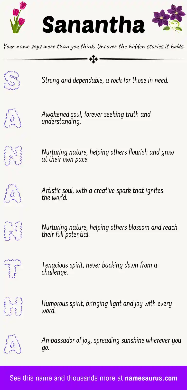 Acrostic poem about Sanantha.
