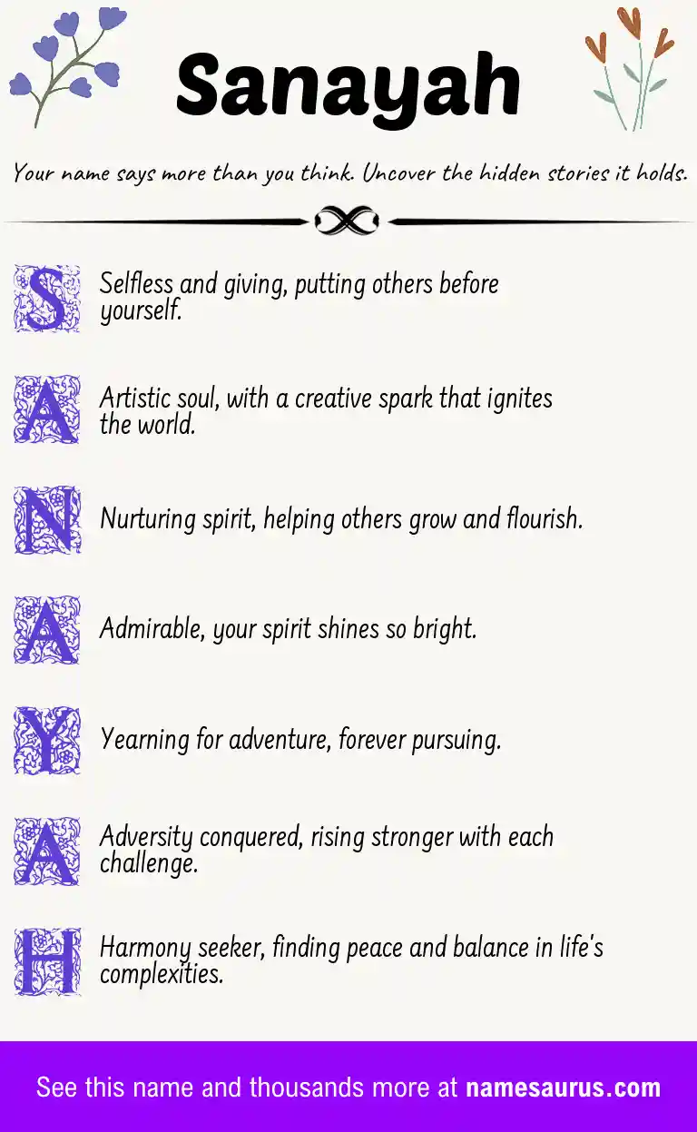 Acrostic poem about Sanayah.