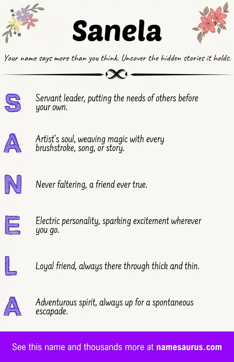 Acrostic poem about Sanela.