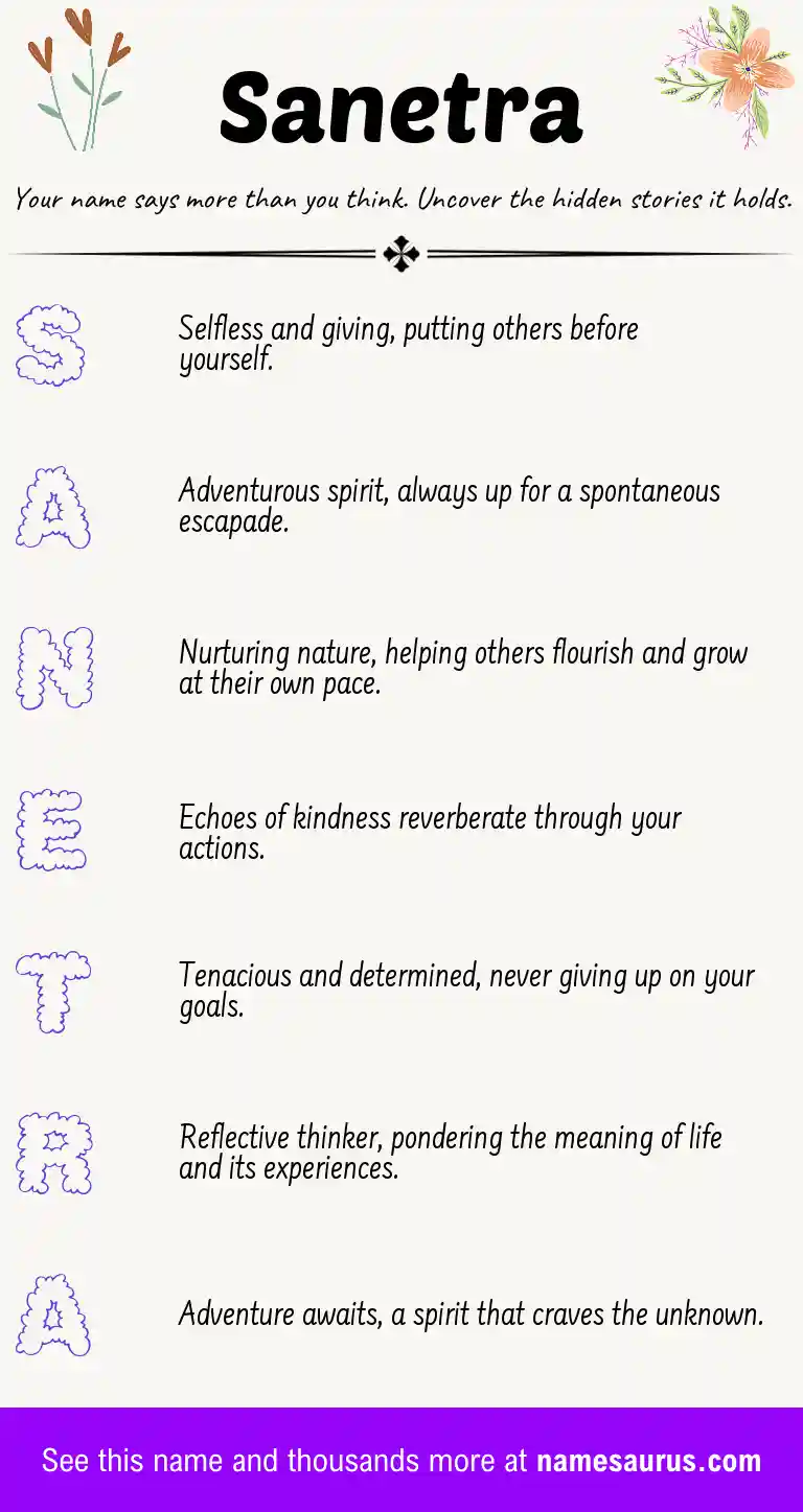 Acrostic poem about Sanetra.