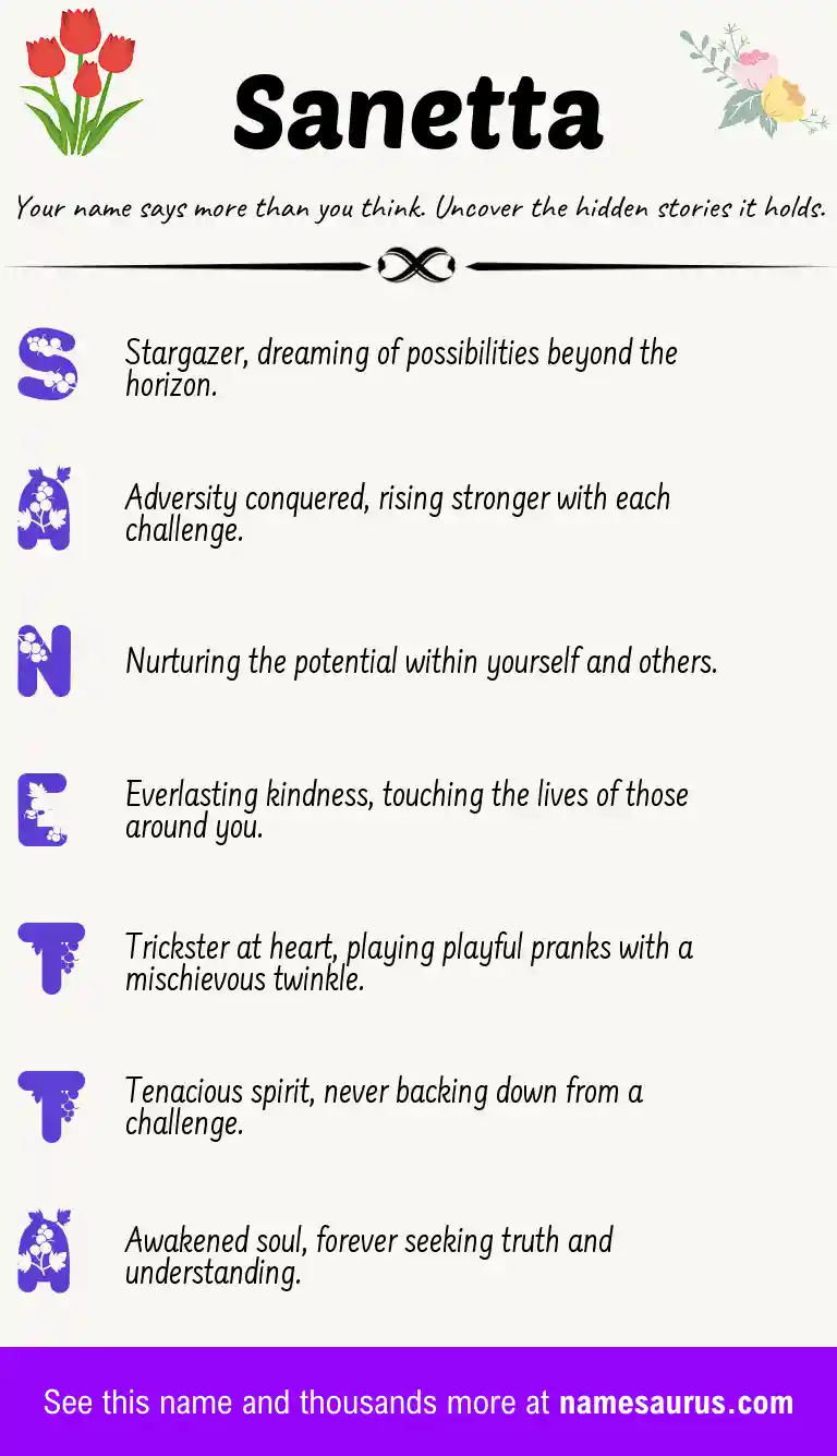 Acrostic poem about Sanetta.
