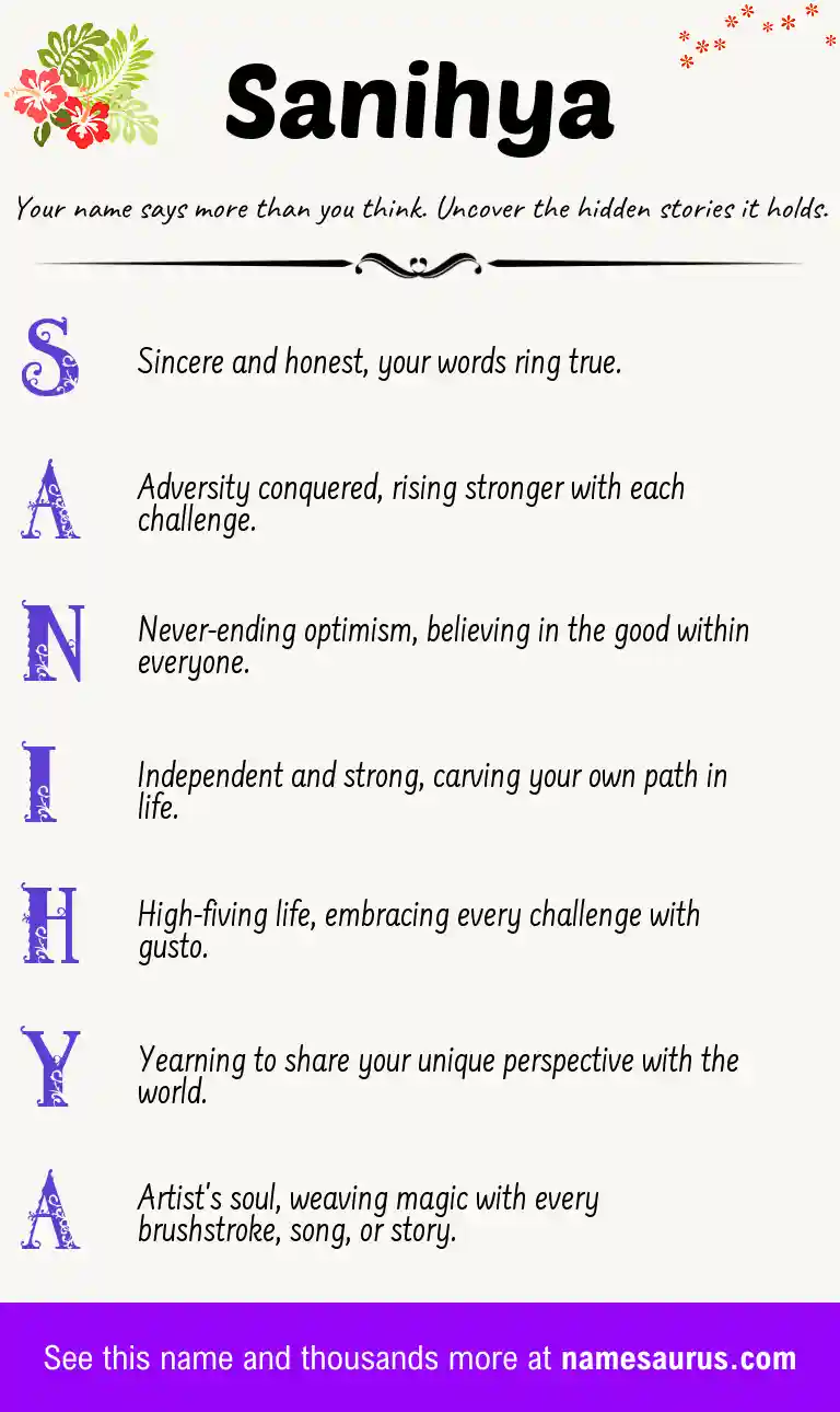 Acrostic poem about Sanihya.