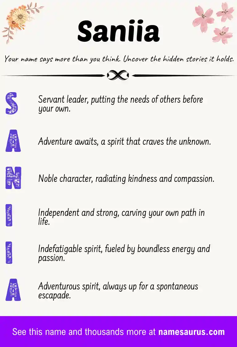 Acrostic poem about Saniia.