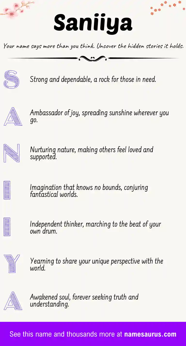 Acrostic poem about Saniiya.