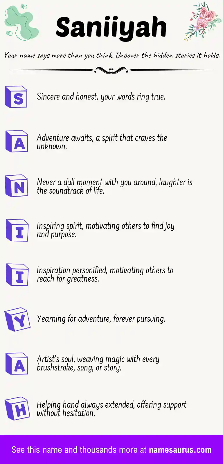 Acrostic poem about Saniiyah.