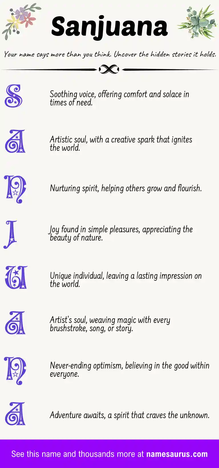 Acrostic poem about Sanjuana.