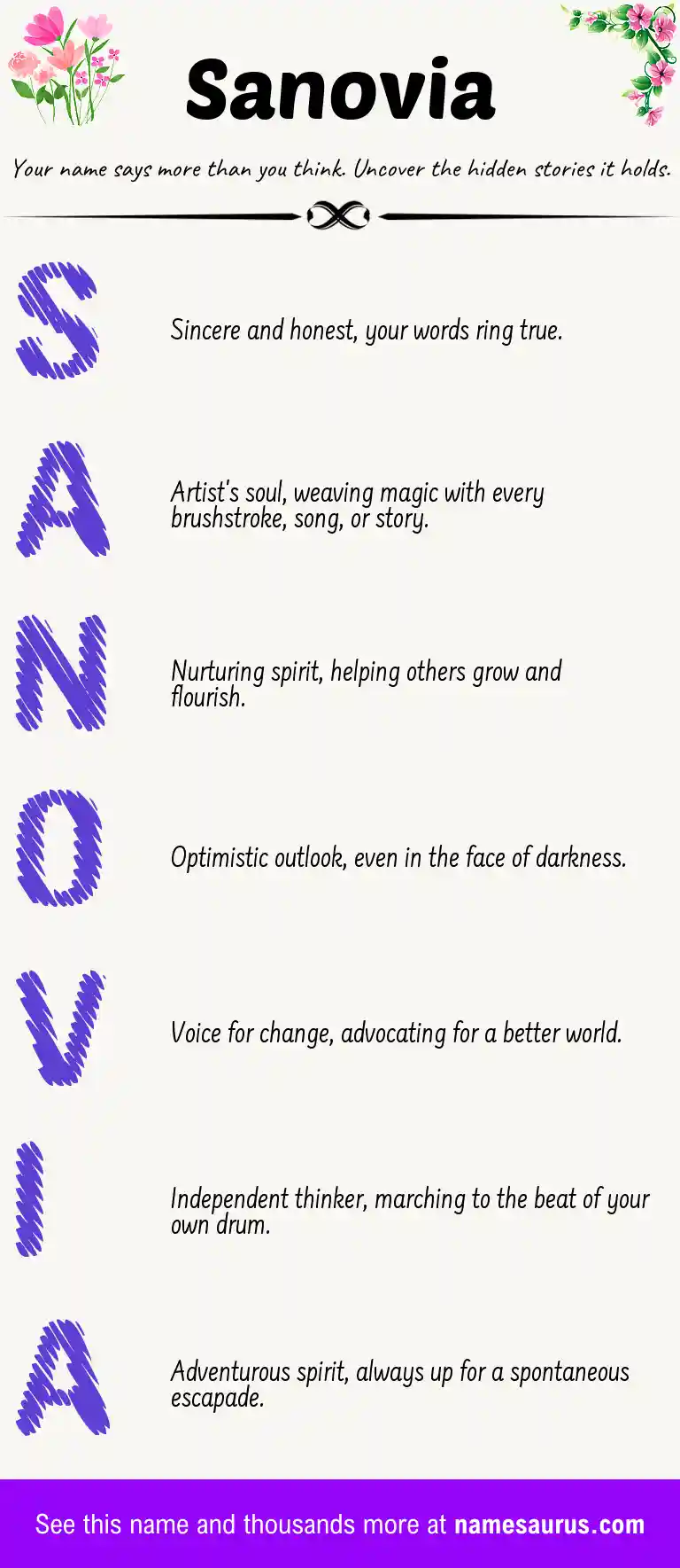 Acrostic poem about Sanovia.