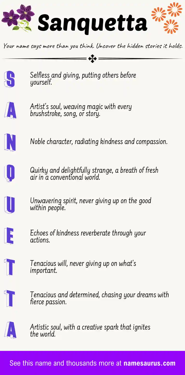 Acrostic poem about Sanquetta.