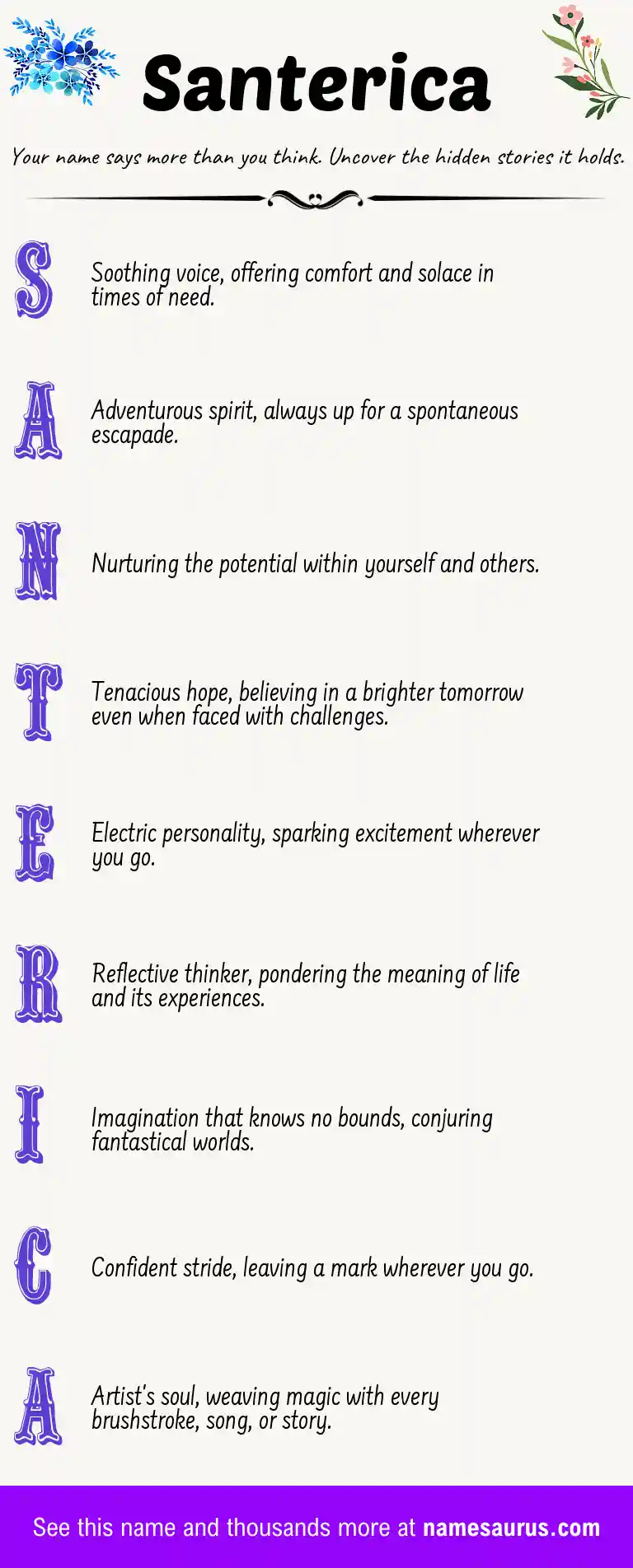 Acrostic poem about Santerica.