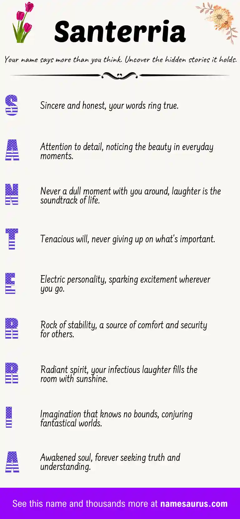 Acrostic poem about Santerria.