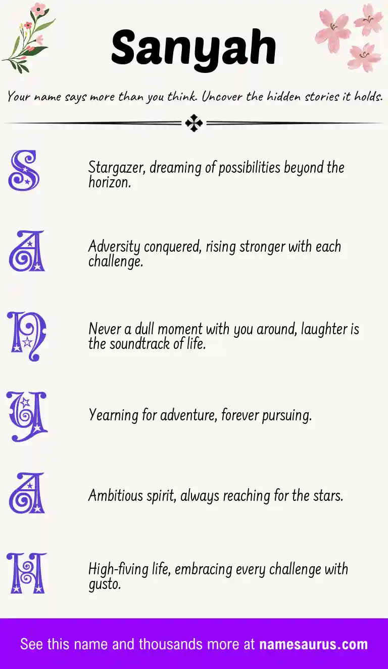 Acrostic poem about Sanyah.