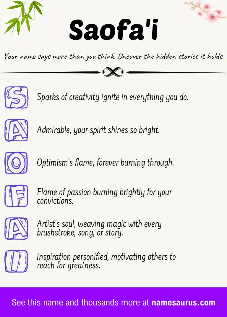 Acrostic poem about Saofa'i.