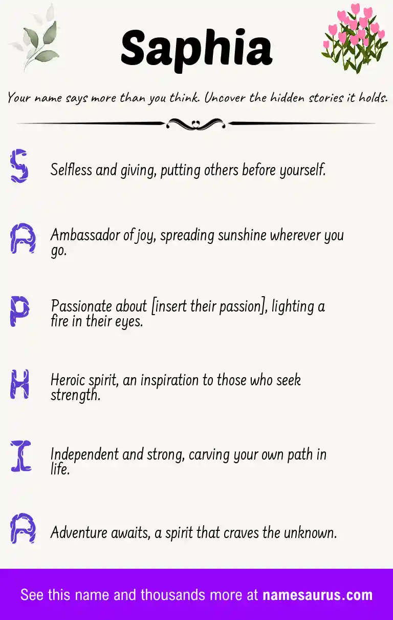 Acrostic poem about Saphia.