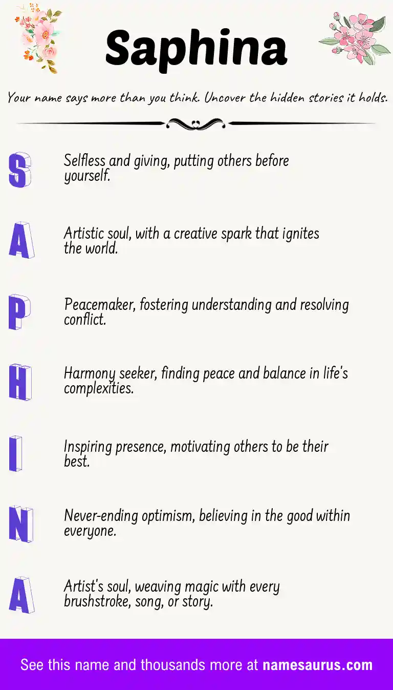 Acrostic poem about Saphina.