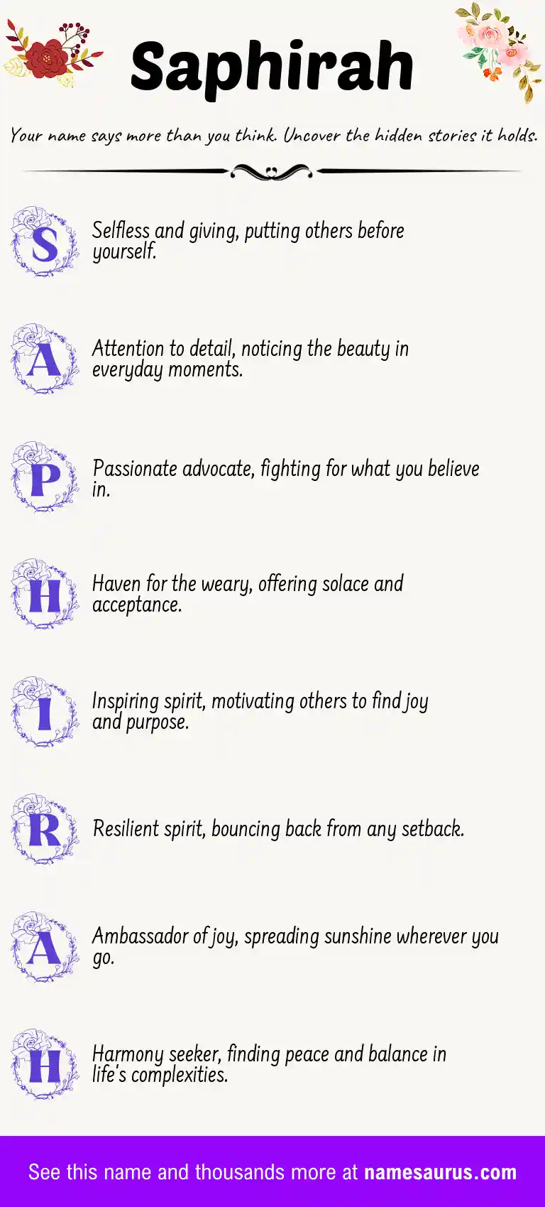 Acrostic poem about Saphirah.