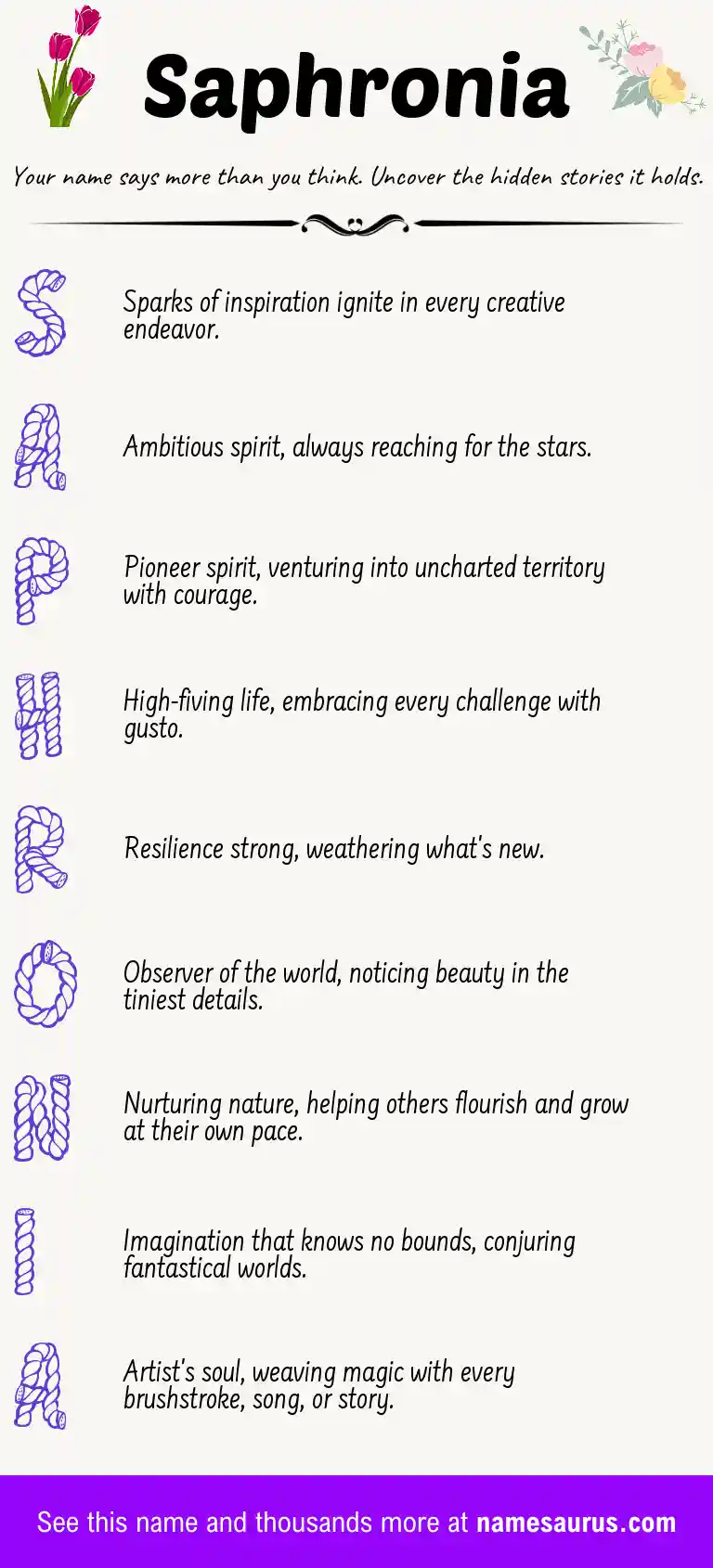 Acrostic poem about Saphronia.