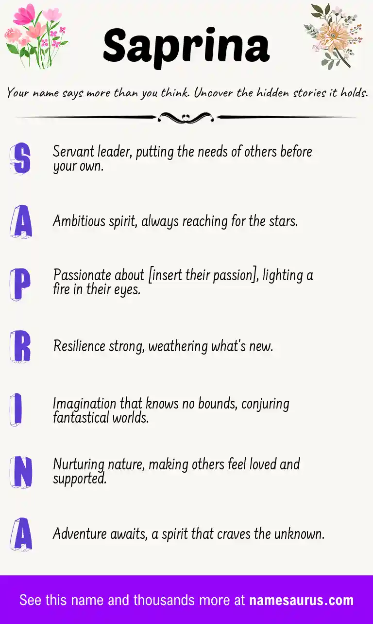 Acrostic poem about Saprina.