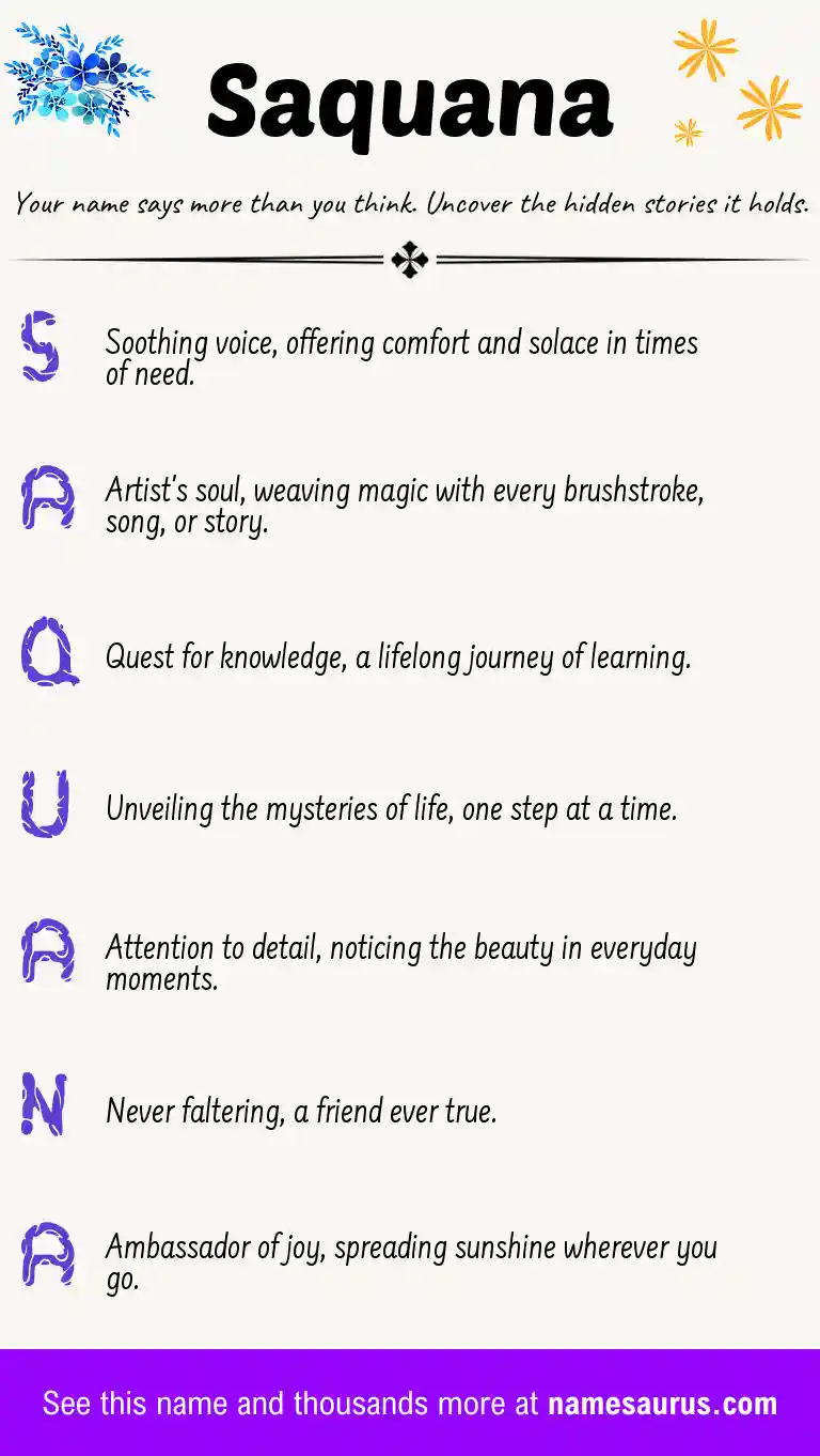 Acrostic poem about Saquana.