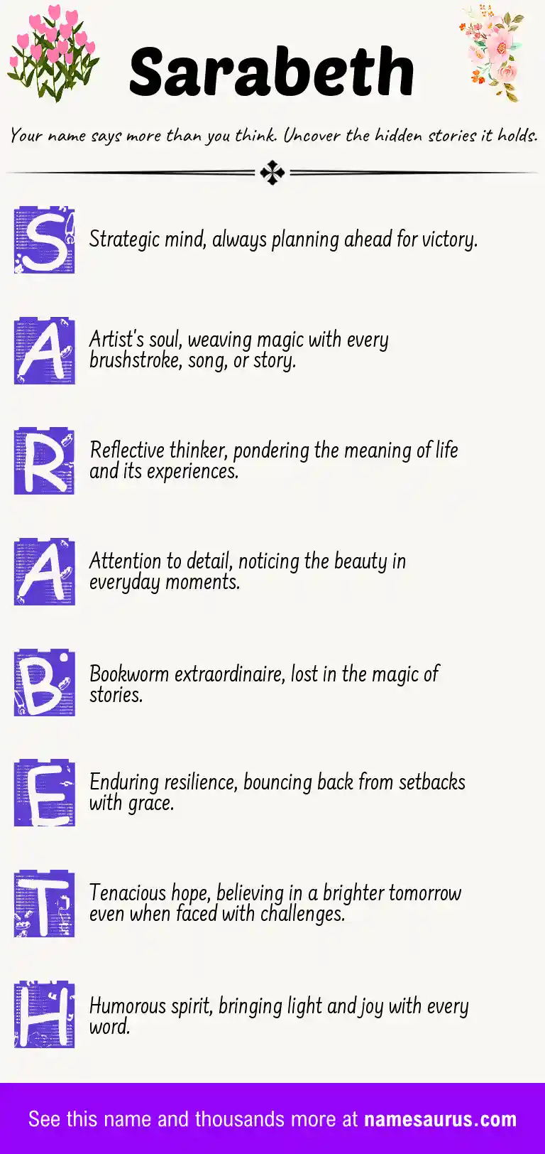 Acrostic poem about Sarabeth.
