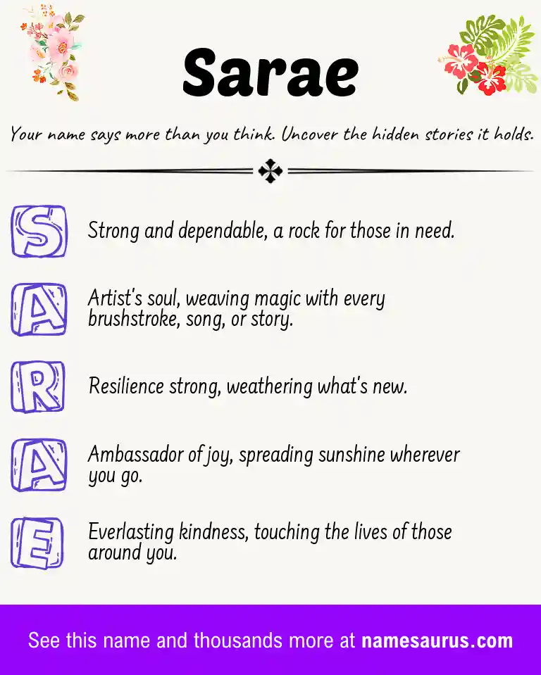 Acrostic poem about Sarae.