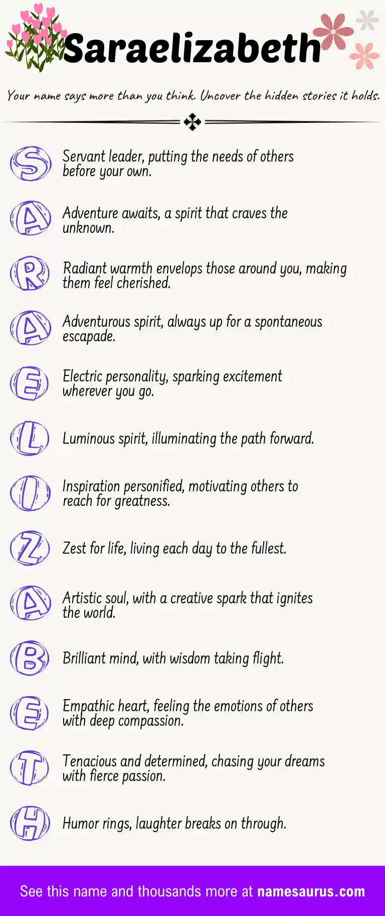 Acrostic poem about Saraelizabeth.