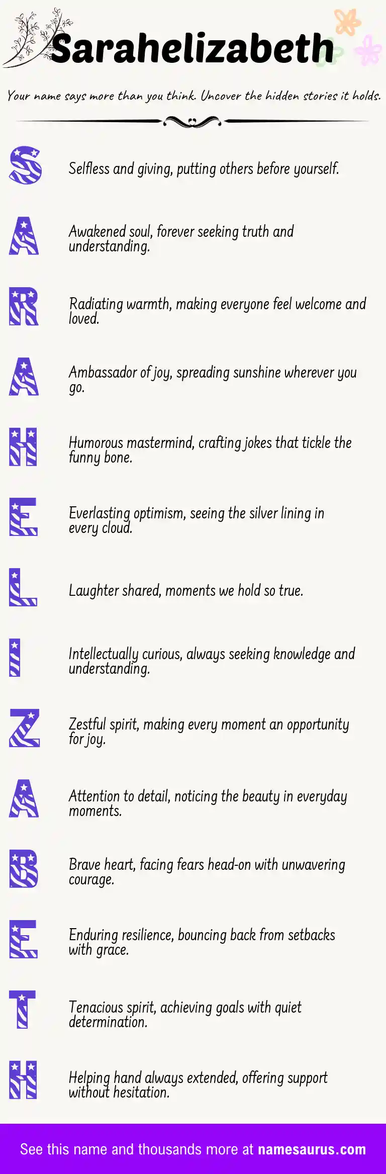 Acrostic poem about Sarahelizabeth.