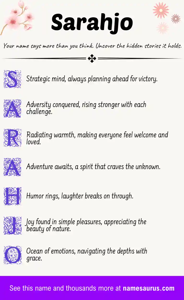 Acrostic poem about Sarahjo.