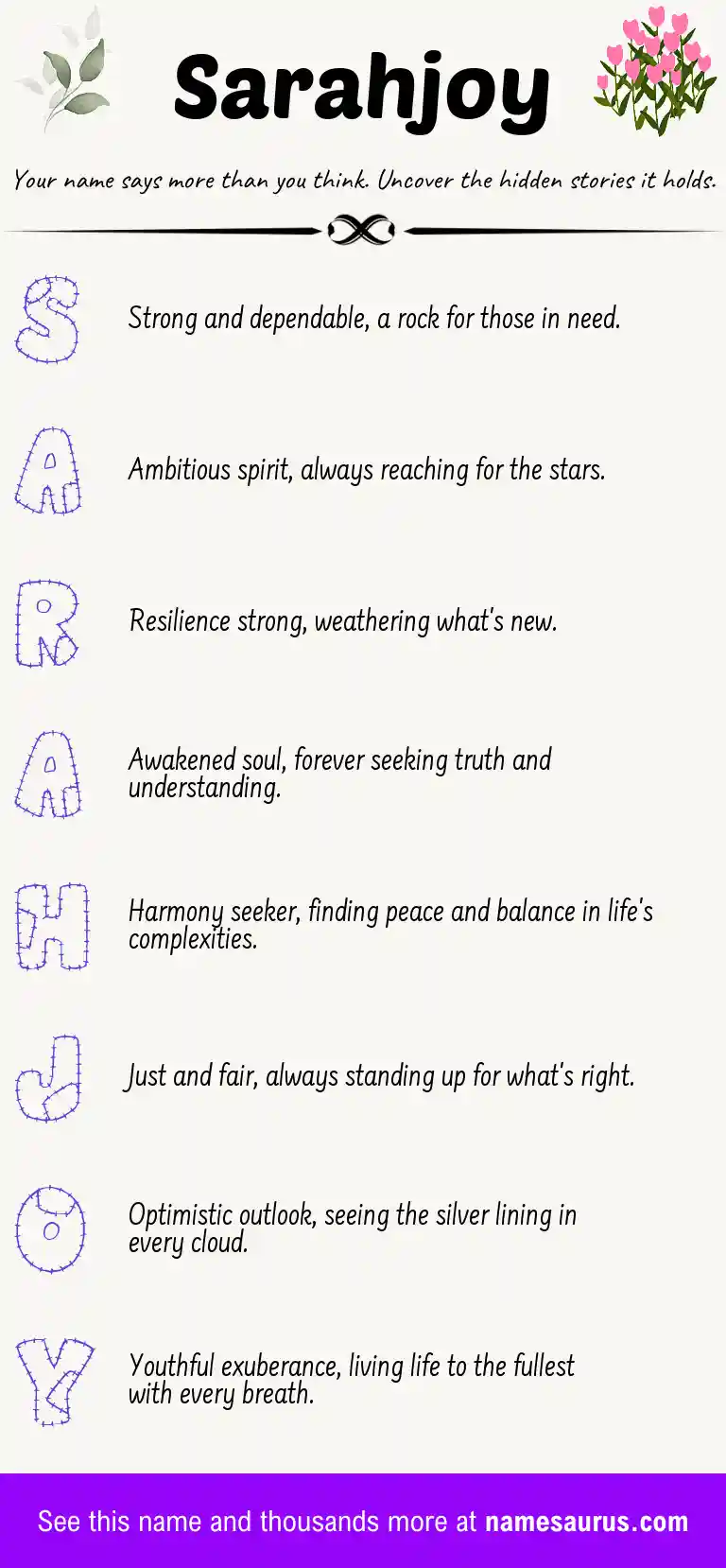 Acrostic poem about Sarahjoy.