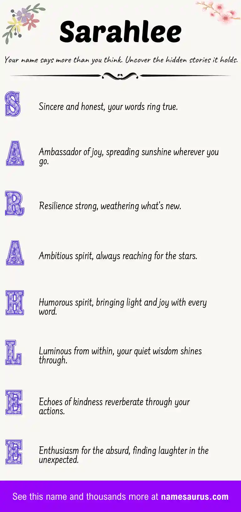 Acrostic poem about Sarahlee.