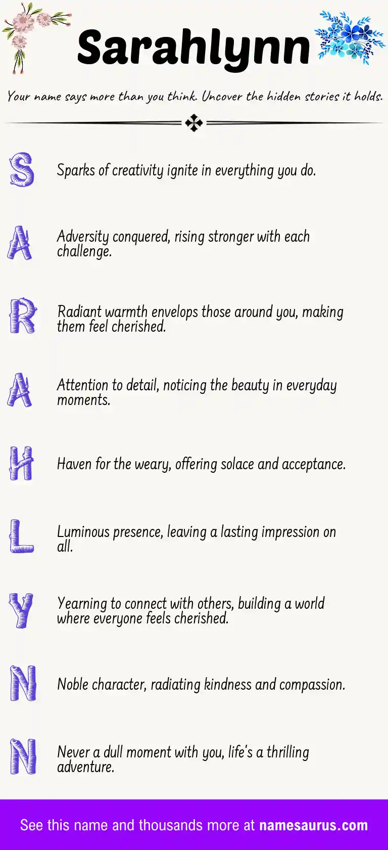 Acrostic poem about Sarahlynn.