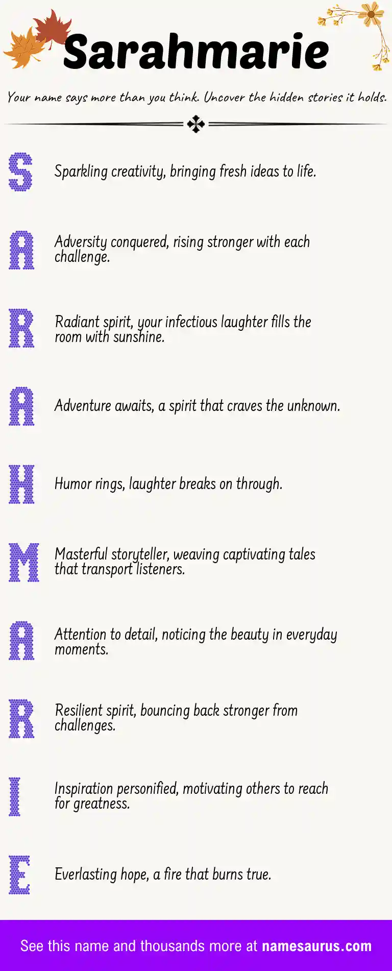 Acrostic poem about Sarahmarie.