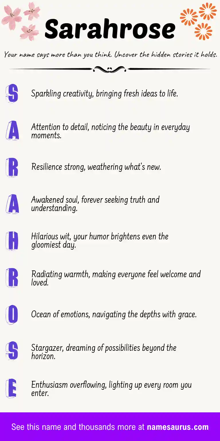 Acrostic poem about Sarahrose.