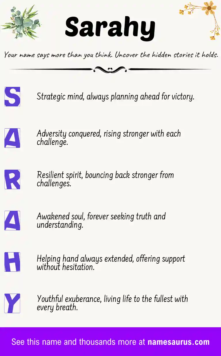 Acrostic poem about Sarahy.