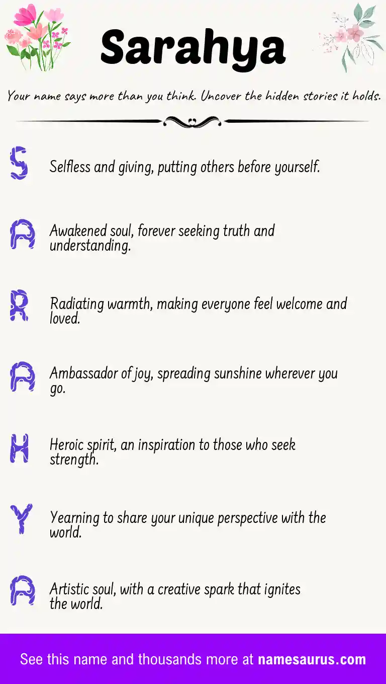 Acrostic poem about Sarahya.