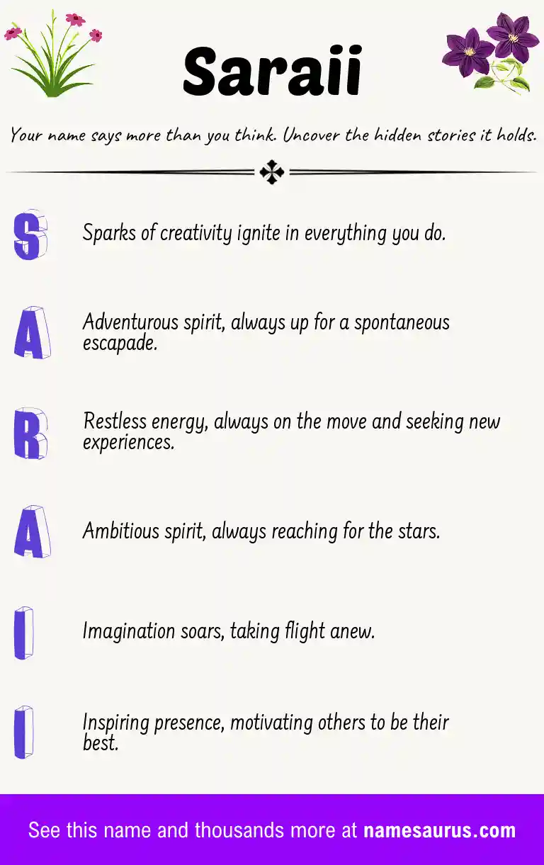 Acrostic poem about Saraii.