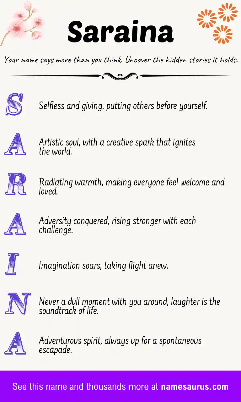 Acrostic poem about Saraina.